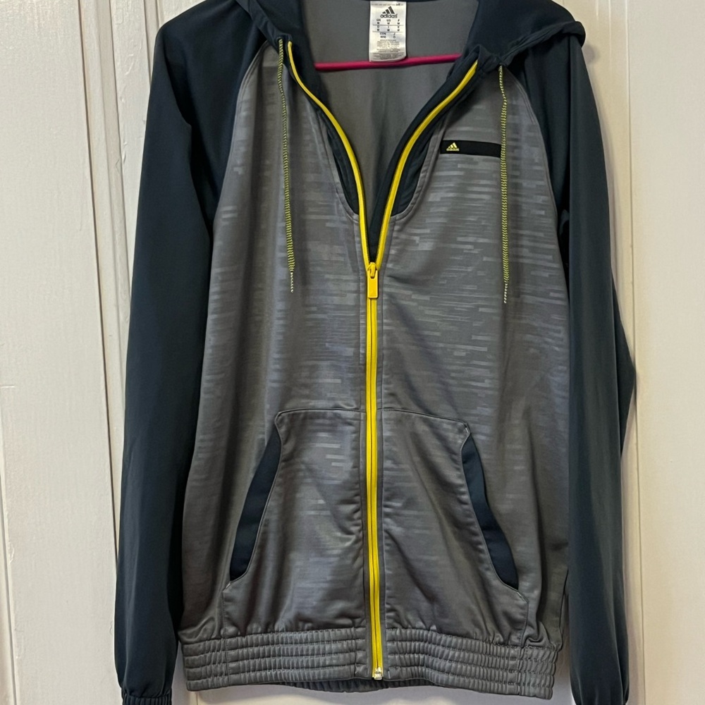 Adidas Gray and Yellow Zip-Up Hoodie